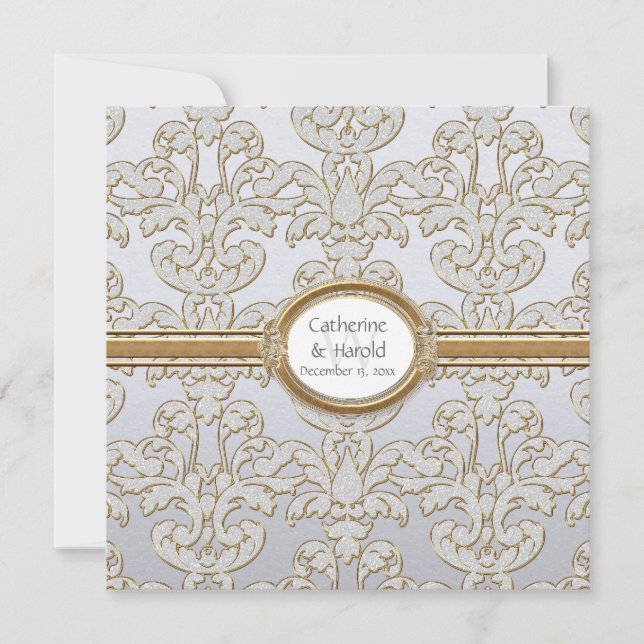 Elegant Floral Leaf Damask Baroque Gold Swirl Card (Front)