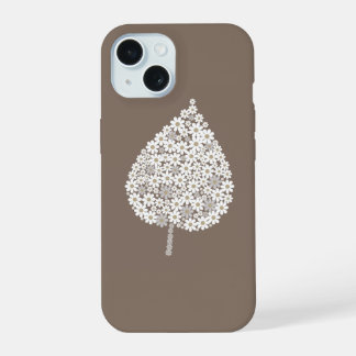 Elegant Floral Leaf Design – White and Soft Grey iPhone 15 Case