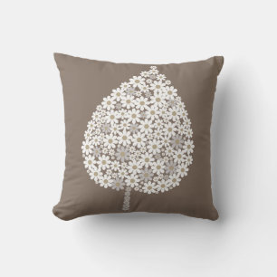Elegant Floral Leaf Design – White and Soft Grey Throw Pillow