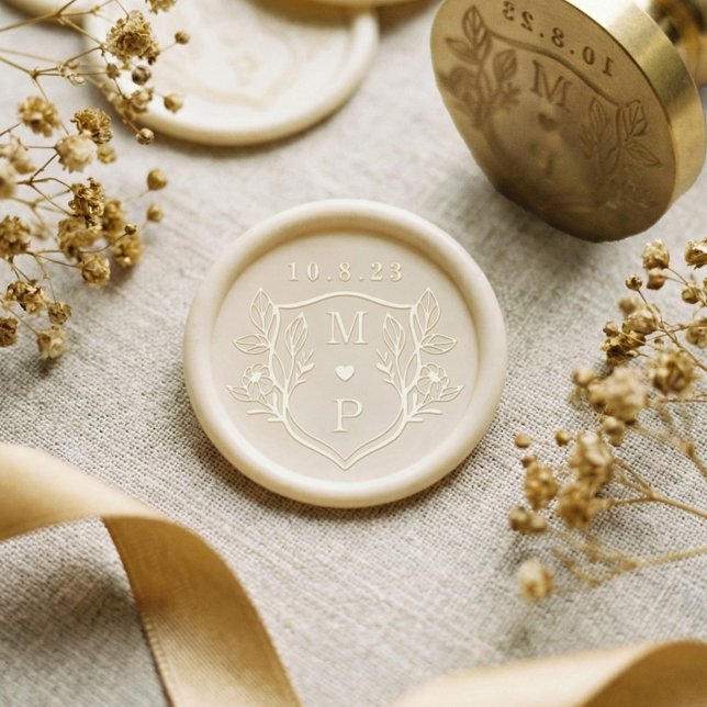 Elegant Floral Leaf Emblem Wedding Crest Monogram  Wax Seal Stamp (Elegant Floral Leaf Emblem Wedding Crest Monogram Wax Seal Stamp)