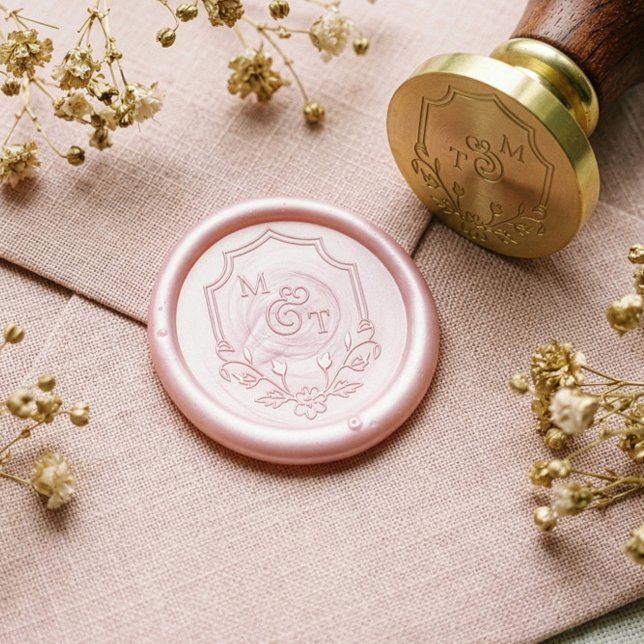 Elegant Floral Leaf Emblem Wedding Crest Monogram Wax Seal Stamp (Elegant Floral Leaf Emblem Wedding Crest Monogram Wax Seal Stamp)
