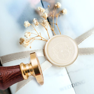 Elegant Floral Leaf Emblem Wedding Crest Monogram Wax Seal Stamp