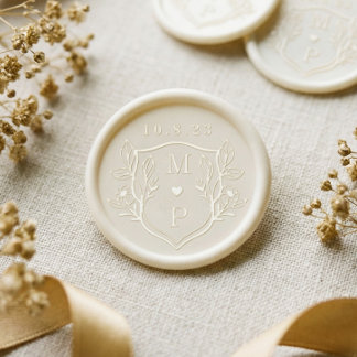 Elegant Floral Leaf Emblem Wedding Crest Monogram Wax Seal Sticker