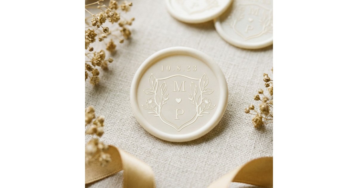 Elegant Floral Leaf Emblem Wedding Crest Monogram Wax Seal Sticker | Zazzle