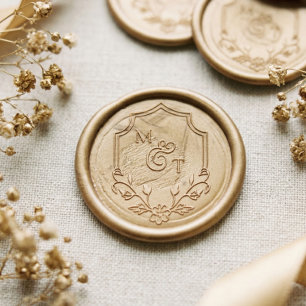 Elegant Floral Leaf Emblem Wedding Crest Monogram Wax Seal Sticker