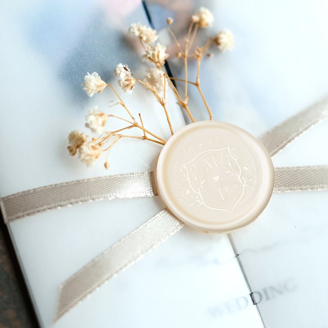 Elegant Floral Leaf Emblem Wedding Crest Monogram Wax Seal Sticker (Elegant Floral Leaf Emblem Wedding Crest Monogram Wax Seal Sticker)