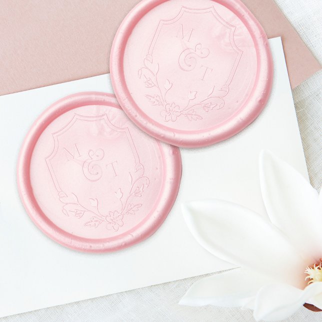Elegant Floral Leaf Emblem Wedding Crest Monogram Wax Seal Sticker (Elegant Floral Leaf Emblem Wedding Crest Monogram Wax Seal Sticker)
