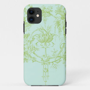 Elegant Floral, Leaf Green and Aqua iPhone 11 Case