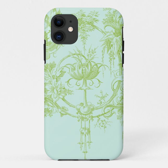 Elegant Floral, Leaf Green and Aqua Case-Mate iPhone Case (Back)