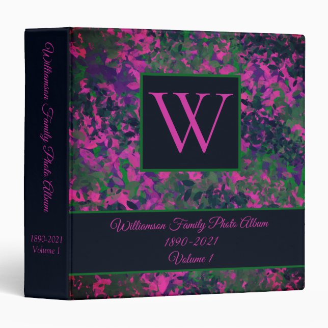 Elegant Floral Leafy Monogram Family Photo Album 3 Ring Binder (Front/Spine)