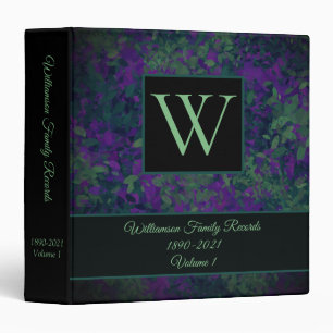 Elegant Floral Leafy Monogram Genealogy Family 3 Ring Binder