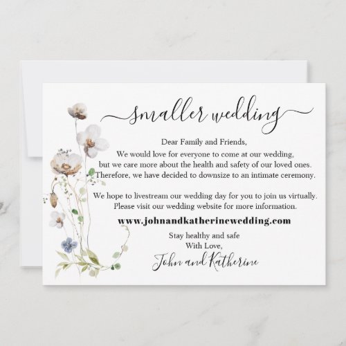 Elegant Floral Leaves Smaller Wedding Virtual Announcement