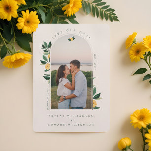 Elegant Floral Lemon Tree Arch Photo White Save The Date