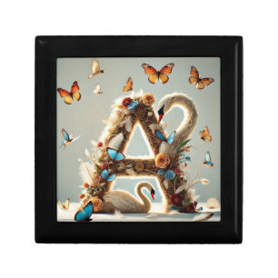 Elegant Floral Letter A Design with Swan Gift Box