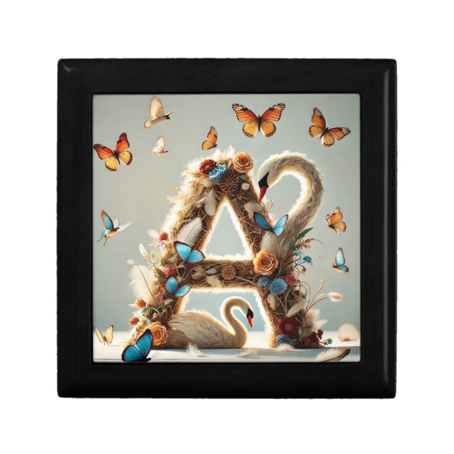 Elegant Floral Letter A Design with Swan Gift Box (Front)