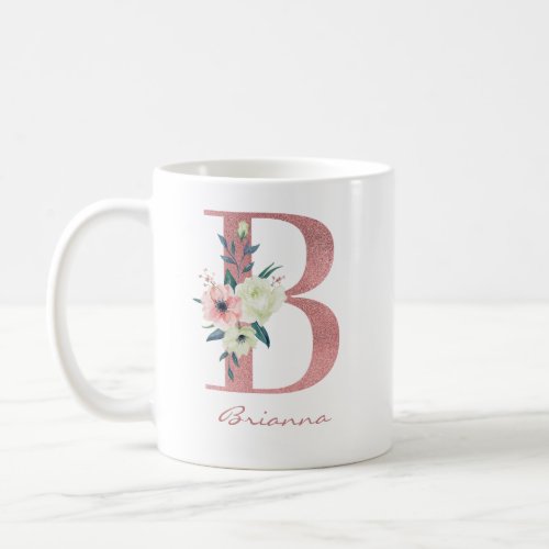 Elegant Floral Letter B Pink and Ivory Bouquet Coffee Mug