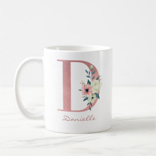 Elegant Floral Letter D Pink and Ivory Bouquet Coffee Mug