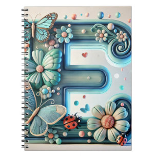 Elegant Floral Letter E with Butterflies Notebook