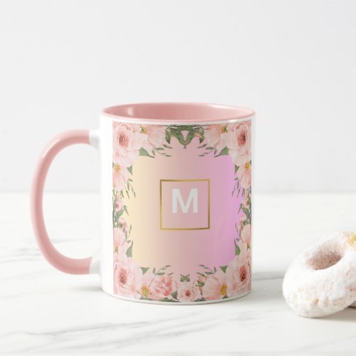Elegant Floral Letter M Pink Mug