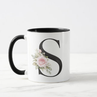 Elegant Floral Letter S Monogram Logo Mug