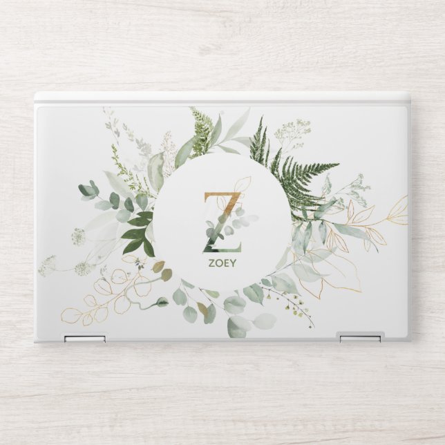 Elegant Floral Letter Z Green Wreath HP Laptop Skin (Front)