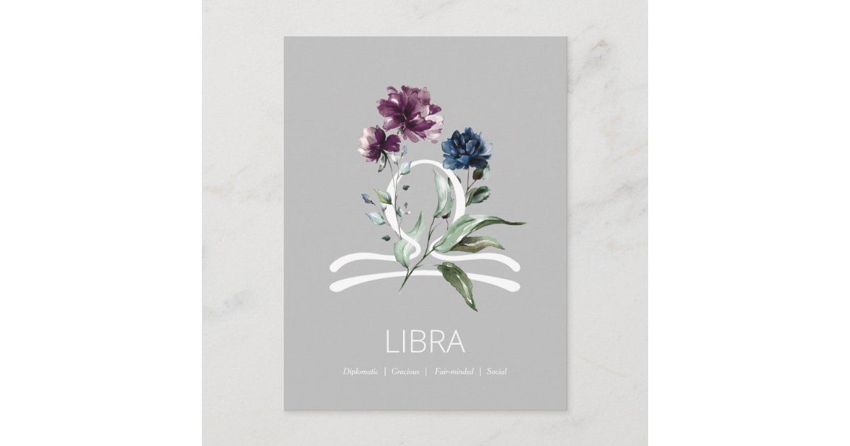 Elegant Floral Libra Symbol Postcard Zazzle