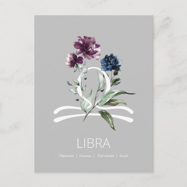 Elegant Floral Libra Symbol Postcard (Front)