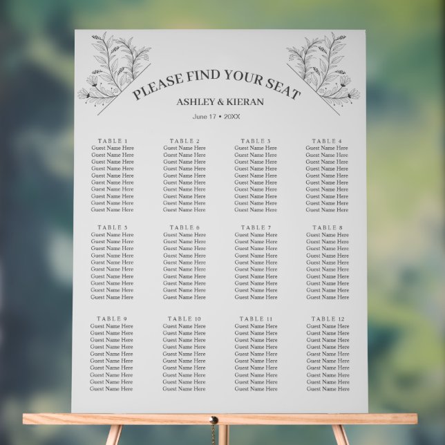 Elegant Floral Light Grey Seating Chart (Neutral)