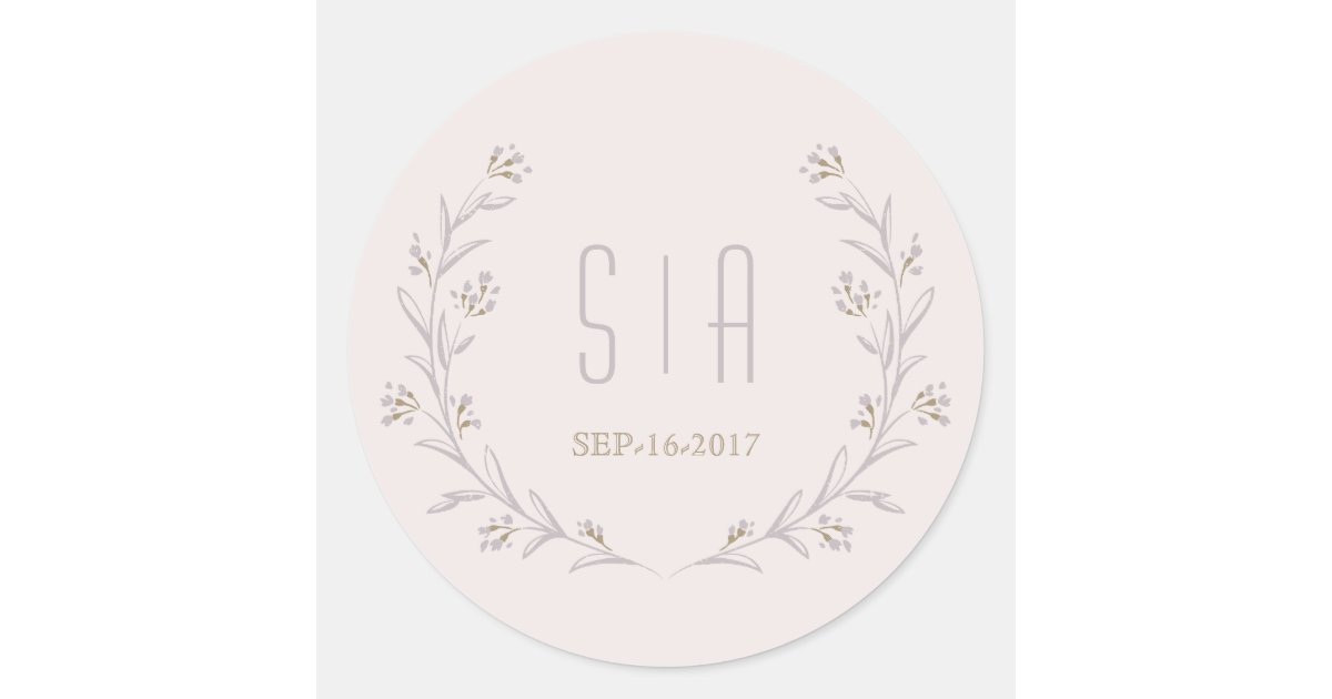Elegant floral lilac rustic wedding monogram classic round sticker | Zazzle
