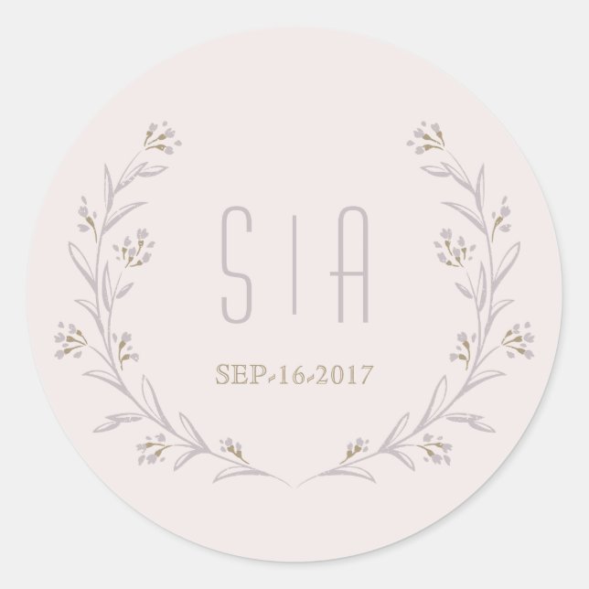 Elegant floral lilac rustic wedding monogram classic round sticker (Front)