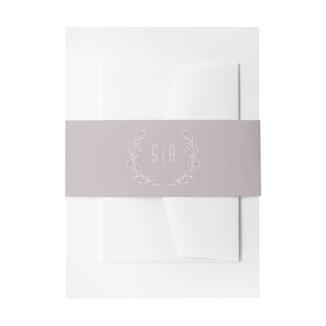 Elegant floral lilac rustic wedding monogram invitation belly band (Front Example)