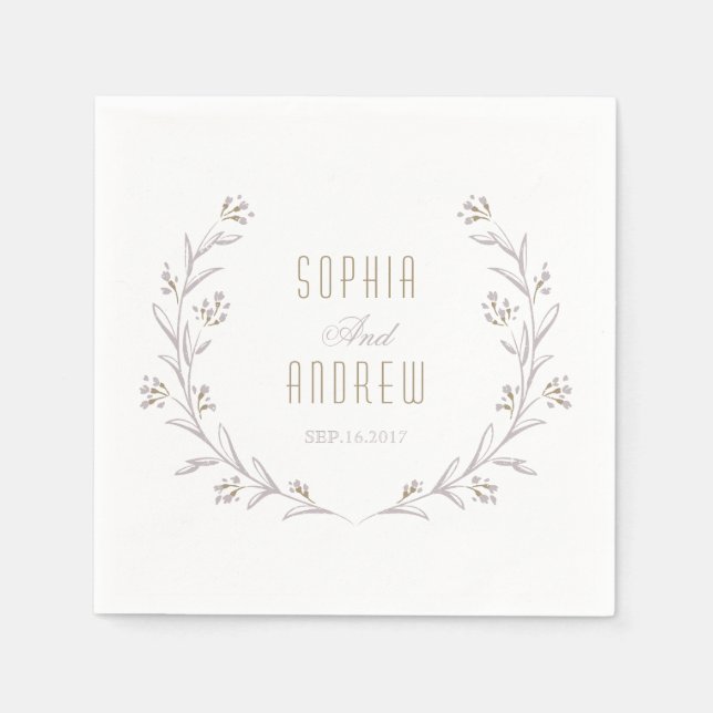 Elegant floral lilac rustic wedding monogram napkins (Front)