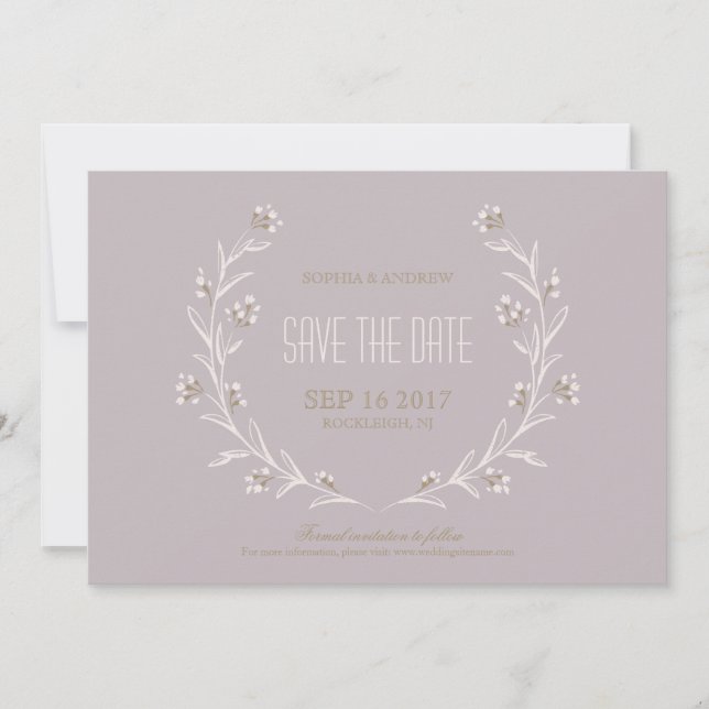 Elegant floral lilac rustic wedding save the date (Front)