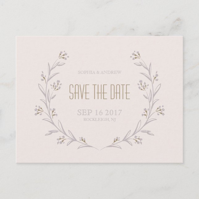 Elegant floral lilac rustic wedding save the date announcement postcard (Front)