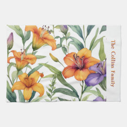 Elegant Floral Lilies Botanical Lily Flowers Kitchen Towel