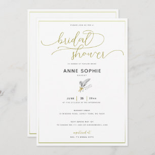 Elegant Floral Lily Gold Calligraphy Bridal Shower Invitation