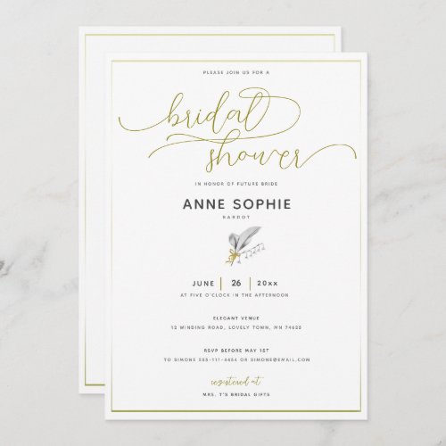 Elegant Floral Lily Gold Calligraphy Bridal Shower Invitation
