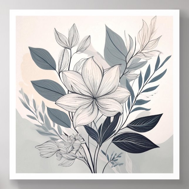 Elegant Floral Line Art Design Acrylic Photo Tile (Front Set)
