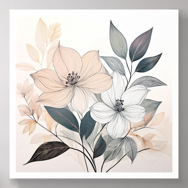 Elegant Floral Line Art Print Acrylic Photo Tile (Front Set)