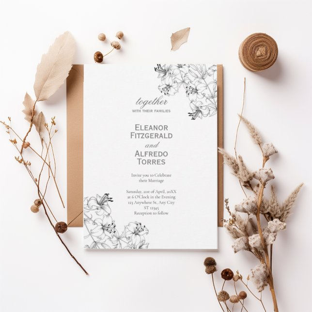 Elegant Floral Line Art Wedding Invitation (Creator Uploaded)
