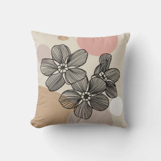 Elegant Floral Line Art with Abstract Circle Throw Pillow