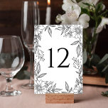 Elegant Floral Line Drawing Black White Wedding Table Number<br><div class="desc">These beautiful wedding table number cards feature a floral line drawing frame in black over a white background. Stylish,  elegant,  and classic - perfect for your special day!</div>