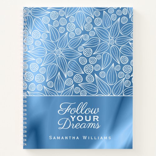 Elegant Floral Lineart Motivational Blue Girly Notebook