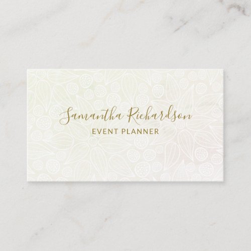 Elegant Floral Lineart Pattern Beige Gold Business Card