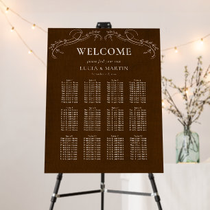 Elegant Floral Linen Espresso Brown Seating Chart Foam Board