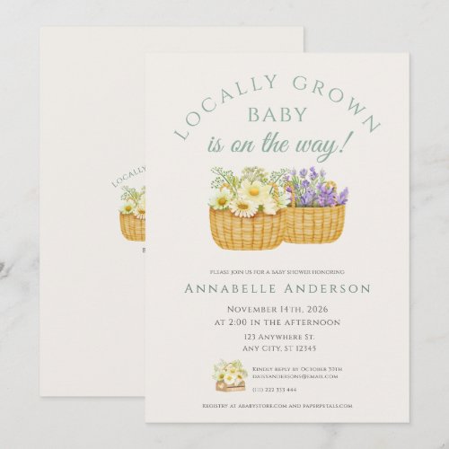 Elegant Floral Locally Grown Neutral Baby Shower Invitation