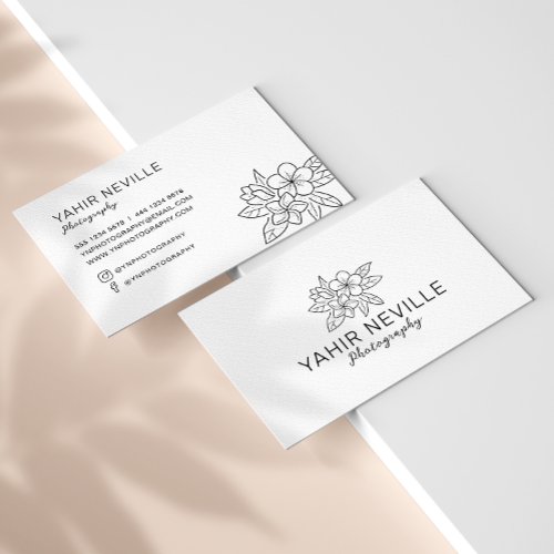 Elegant Floral Logo Black  White Business Card