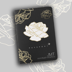 elegant floral look black travel passport holder