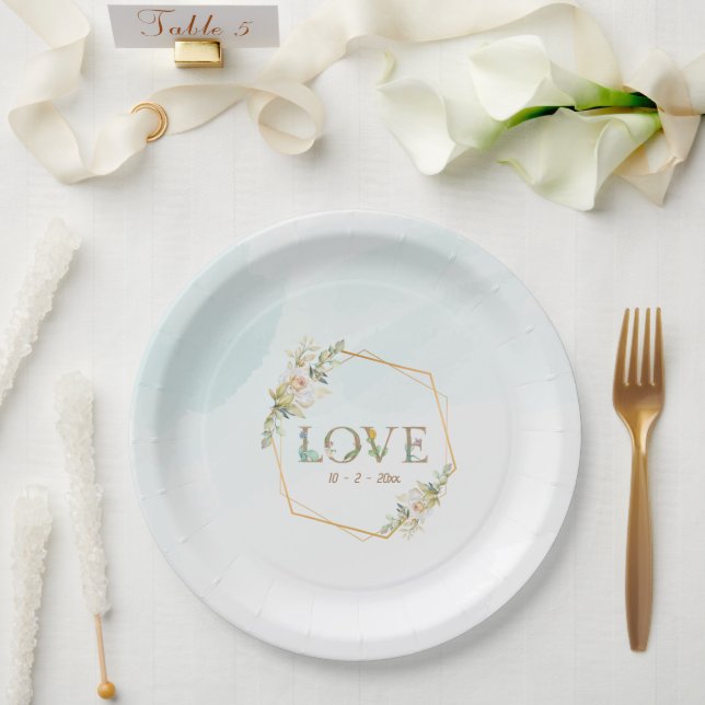Elegant  Floral  Love Greenery Gold Hershey's Mini Paper Plates (Wedding)