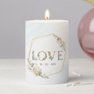 Elegant  Floral  Love Greenery Gold  Pillar Candle